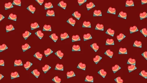 Valentine's Day Seamless Pattern of Love Letter Envelopes with Hearts on Red Stock Footage 345539905