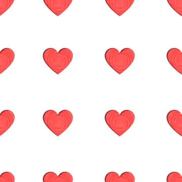 Valentine's Day seamless pattern. Paper art red heart isolated on white Stock Illustration
