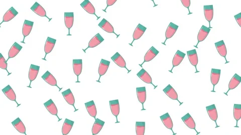 Valentine's Day Seamless Pattern with Pink Wine Glasses for Romantic Celebration Stock Footage 345539652