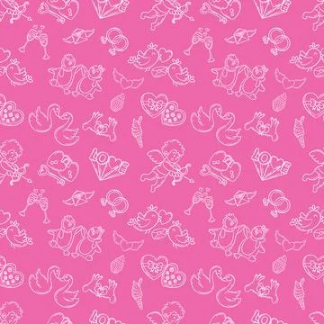 Valentines day seamless pattern on pink with love symbols Stock-Illustration