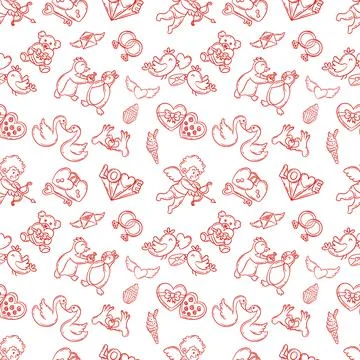 Valentines day seamless pattern on pink with love symbols Stock-Illustration