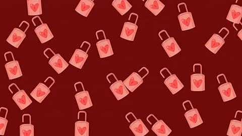 Valentine's Day Seamless Pattern with Pink Heart Padlocks on Dark Red Backg.. Stock Illustration