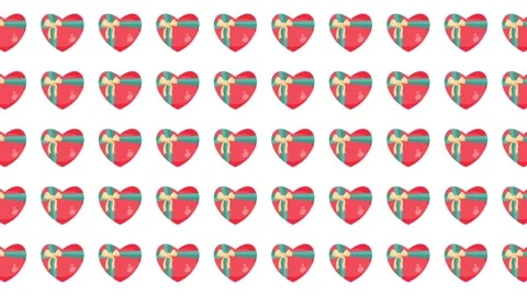 Valentine's Day Seamless Pattern of Red Heart Gift Boxes with Ribbons Stock Footage 345539873