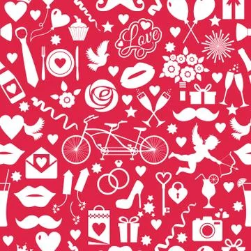 Valentines day seamless pattern on red background Stock Illustration