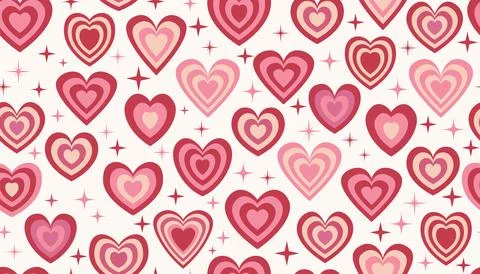 Valentines Day seamless pattern with red and pink striped hearts and tiny s.. Stock Illustration
