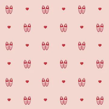 Valentines Day seamless pattern with red and pink ballet flat shoes and small Stock Illustration