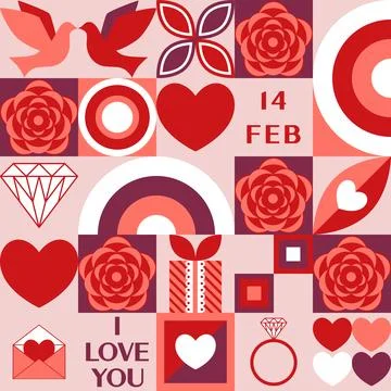 Valentines day seamless pattern with romantic symbols Stock Illustration