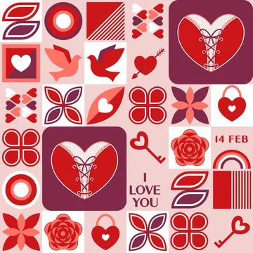 Valentines day seamless pattern with romantic symbols Stock Illustration