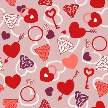 Valentines day seamless pattern with romantic symbols Stock Illustration