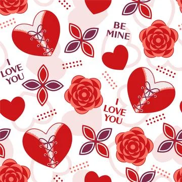 Valentines day seamless pattern with romantic symbols Stock Illustration