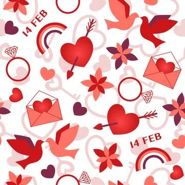 Valentines day seamless pattern with romantic symbols Stock Illustration