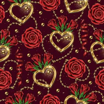 Valentines day seamless pattern with romantic symbols Stock Illustration