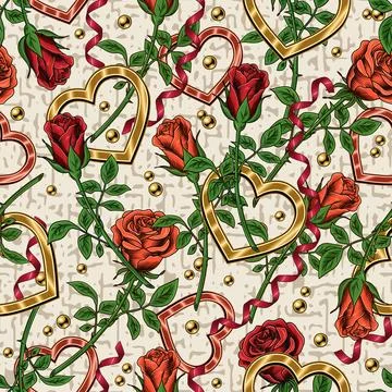 Valentines day seamless pattern with romantic symbols Stock Illustration