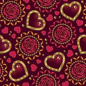 Valentines day seamless pattern with romantic symbols Stock Illustration
