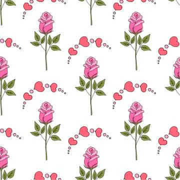 Valentine's day seamless pattern roses and hearts. romantic seamless pattern Stock Illustration