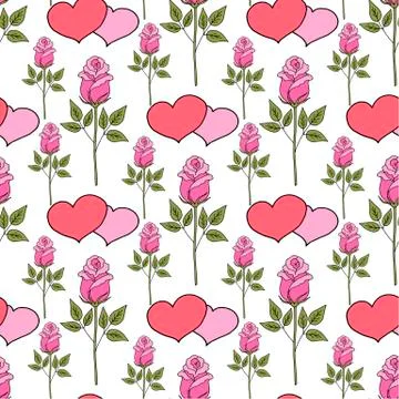 Valentine's day seamless pattern roses and hearts. romantic seamless pattern Stock Illustration