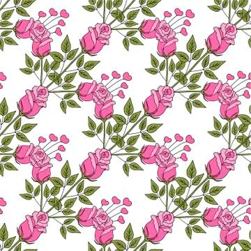 Valentine's day seamless pattern roses and hearts. romantic seamless pattern Stock Illustration