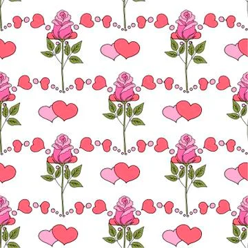 Valentine's day seamless pattern roses and hearts. romantic seamless pattern Stock Illustration