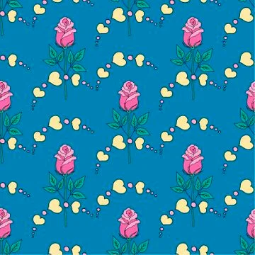Valentine's day seamless pattern roses and hearts. romantic seamless pattern Stock Illustration