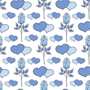 Valentine's day seamless pattern roses and hearts. romantic seamless pattern Stock Illustration