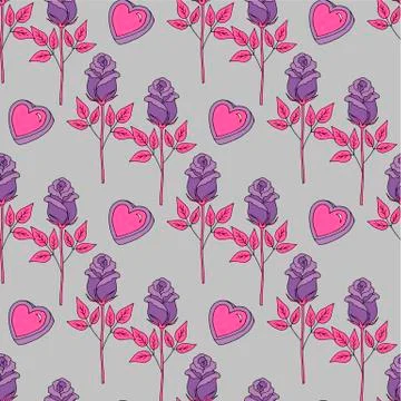 Valentine's day seamless pattern roses and hearts. romantic seamless pattern Illustrazione stock