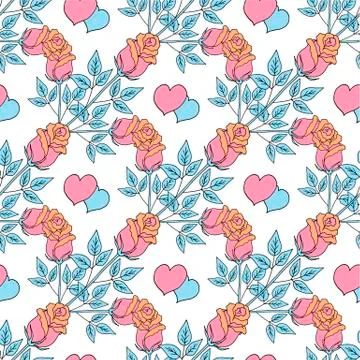 Valentine's day seamless pattern roses and hearts. romantic seamless pattern Stock Illustration