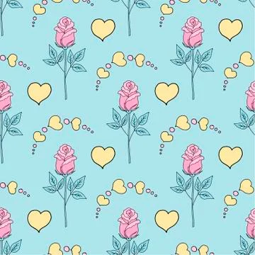 Valentine's day seamless pattern roses and hearts. romantic seamless pattern Stock Illustration