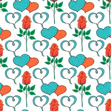 Valentine's day seamless pattern roses and hearts. romantic seamless pattern Stock Illustration