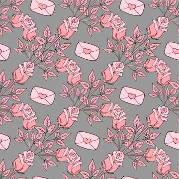 Valentine's day seamless pattern roses and hearts. romantic seamless pattern Stock Illustration