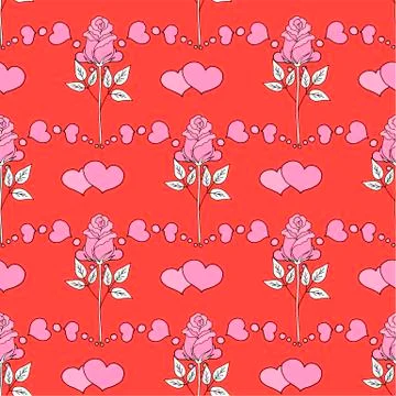 Valentine's day seamless pattern roses and hearts. romantic seamless pattern Stock Illustration