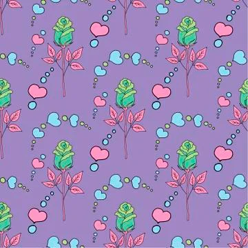 Valentine's day seamless pattern roses and hearts. romantic seamless pattern Stock Illustration