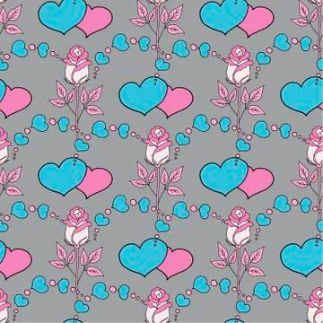 Valentine's day seamless pattern roses and hearts. romantic seamless pattern Stock Illustration