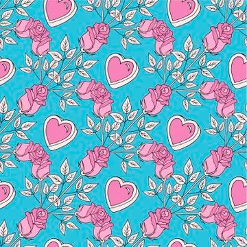 Valentine's day seamless pattern roses and hearts. romantic seamless pattern Stock Illustration