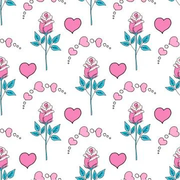 Valentine's day seamless pattern roses and hearts. romantic seamless pattern Illustrazione stock