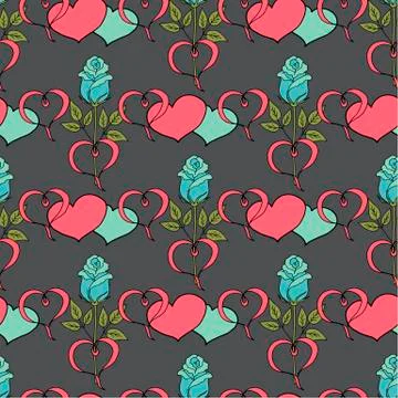 Valentine's day seamless pattern roses and hearts. romantic seamless pattern Stock Illustration
