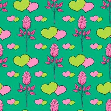 Valentines day seamless pattern roses and hearts. romantic seamless pattern with Stock Illustration