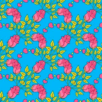 Valentines day seamless pattern roses and hearts. romantic seamless pattern with Stock Illustration