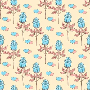 Valentines day seamless pattern roses and hearts. romantic seamless pattern with Stock Illustration