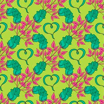 Valentines day seamless pattern roses and hearts. romantic seamless pattern with Stock Illustration