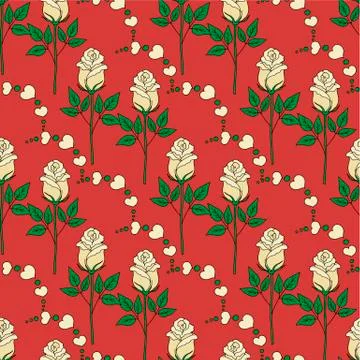 Valentines day seamless pattern roses and hearts. romantic seamless pattern with Stock Illustration