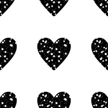 Valentine's Day seamless pattern with rows of black glitter hearts Stock Illustration