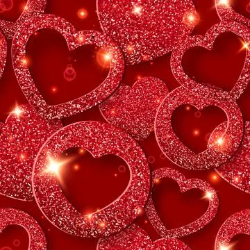 Valentines Day seamless pattern with shining hearts. Holiday card illustrat.. Stock Illustration