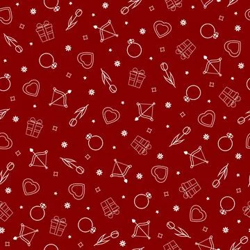 Valentine's day seamless pattern. Valentine elements repeat texture on red ba Illustrazione stock