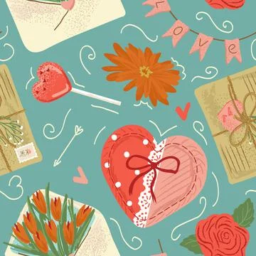 Valentines day seamless pattern, vector illustration. 14 February Valentine day Illustrazione stock