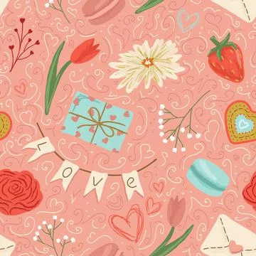 Valentines day seamless pattern, vector illustration. 14 February Valentine day Illustrazione stock