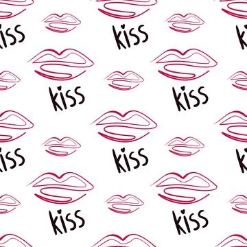 Valentine's day seamless pattern, Vector hand-drawn lips elements and text, o Illustrazione stock