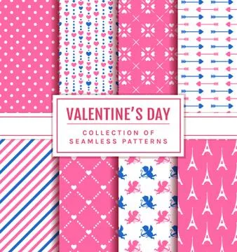 Valentine's Day seamless patterns set. Stock Illustration