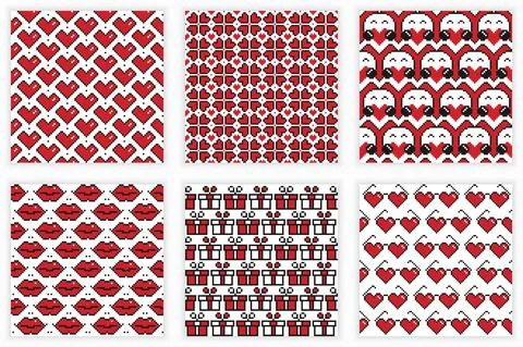 Valentine's Day seamless patterns set Stock Illustration