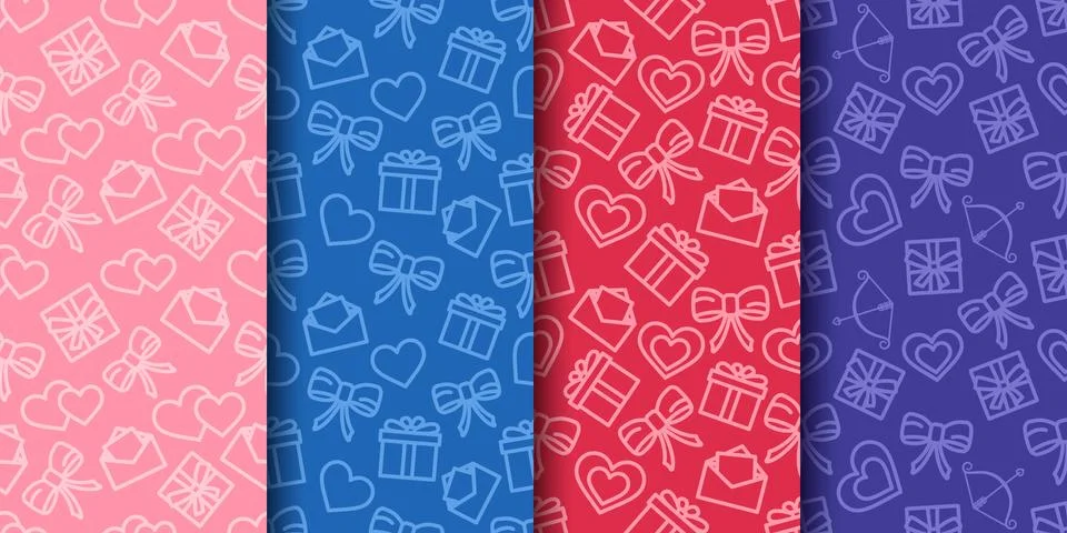 Valentines day seamless patterns set. Holiday wrapping paper ornament. Valent Stock Illustration