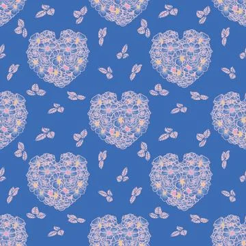 Valentines day seamless vector pattern with floral heart shaped bouquets Stock Illustration